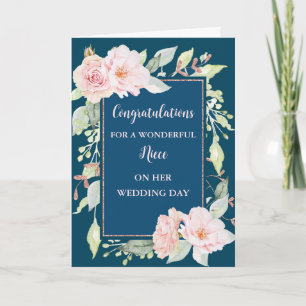 Carte Félicitations pour le jour de mariage rose floral 