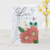 Carte Félicitations pour les fiançailles Tour Eiffel flo (Fleur jaune)