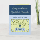 Carte Félicitations pour un bébé garçon bleu vert (Devant)