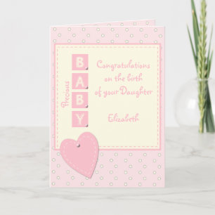 Carte Félicitations pour une nouvelle petite fille rose