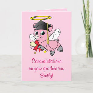 Carte Félicitations pour votre Diplôme de Cochon Angel
