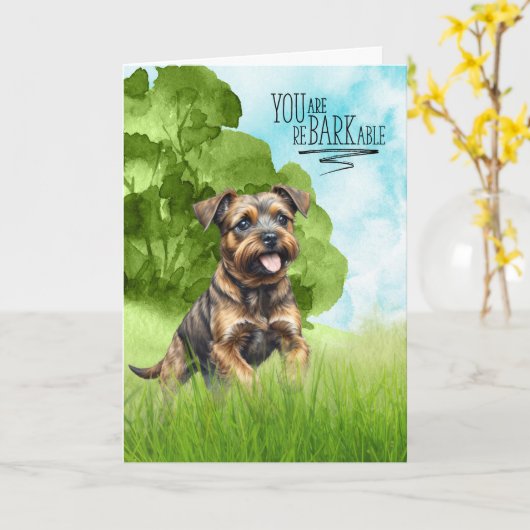 Carte Félicitations reBARKable Border Terrier Chien (Fleur jaune)