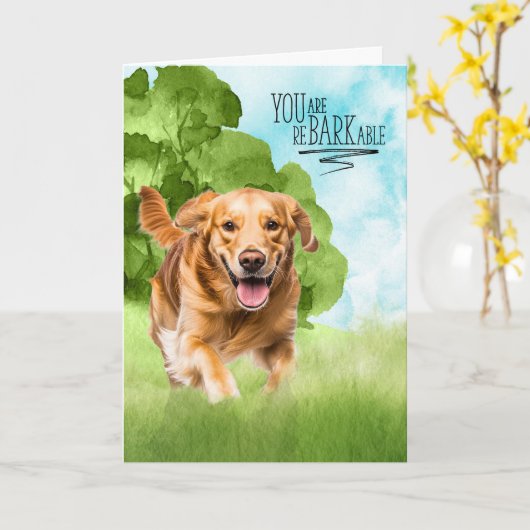 Carte Félicitations reBARKable Chien Retriever D'or (Fleur jaune)