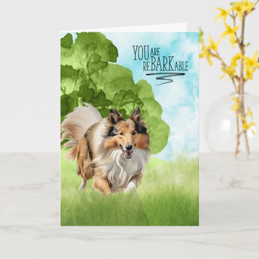 Carte Félicitations reBARKable Rough Collie Chien (Fleur jaune)