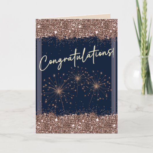 Carte Félicitations Rose de graduation Gold Navy Sparkle (Devant)