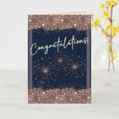 Carte Félicitations Rose de graduation Gold Navy Sparkle (Fleur jaune)