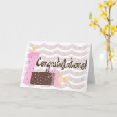 Carte Félicitations roses et Brown de bébé de bouteilles (Fleur jaune)