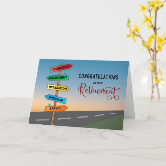 Carte Félicitations Route de retraite Signes directionne (Fleur jaune)