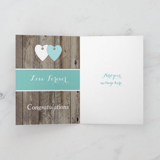 Carte Félicitations Rustique Jour de mariage turquoise (Intérieur)