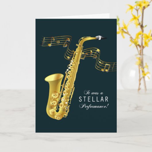 Carte Félicitations sur le saxophone de représentation (Fleur jaune)