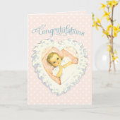 Carte Félicitations vintages pour le nouveau bébé (Fleur jaune)