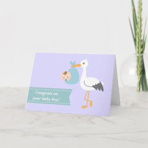 Carte Félicitez les nouveaux parents - cigogne avec bébé