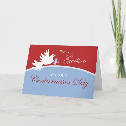 Carte Félin de confirmation sur fond rouge et bleu (Devant)
