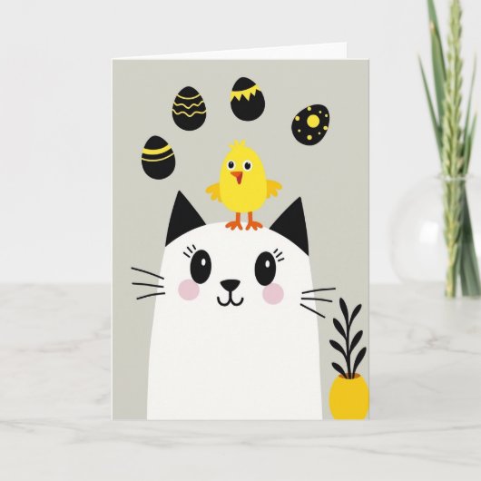 Carte Féline Amicale Joyeux Oiseau (Devant)