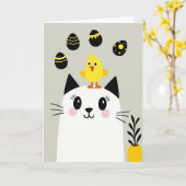 Carte Féline Amicale Joyeux Oiseau (Fleur jaune)