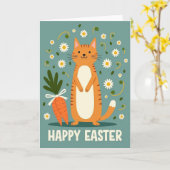 Carte Féline de Printemps Heureux (Fleur jaune)