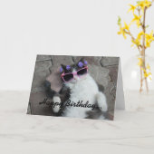 Carte Feline Diva Anniversaire (Fleur jaune)