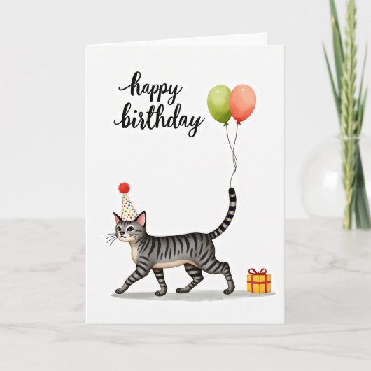 Carte Féline Rayée Festive (Devant)