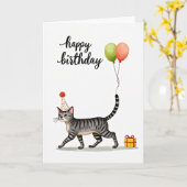 Carte Féline Rayée Festive (Fleur jaune)