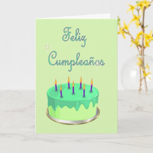 Carte Feliz Cumpleaños Espagnol Birthday with cake (Fleur jaune)