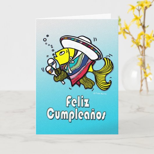 Carte FELIZ CUMPLEAÑOS poisson mexicain espagnol anniver (Fleur jaune)