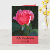 Carte - Feliz Cumpleaños un hija de MI - Rosa rosa (Fleur jaune)