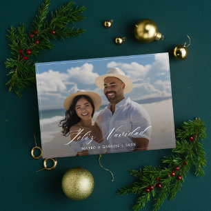 Carte Feliz Navidad avec photo de couple élégante