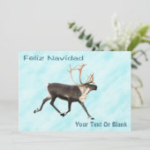 Carte Feliz Navidad - Caribou (Reindeer) Sur Neige (Debout devant)
