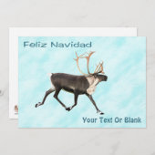 Carte Feliz Navidad - Caribou (Reindeer) Sur Neige (Devant / Derrière)