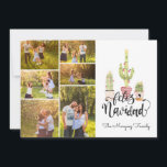 Carte Feliz Navidad | Christmas Photo Collage<br><div class="desc">Souhaitez à vos proches un joyeux Noël avec nos cartes de Noël espagnoles. Un trio simple de cactus aquarellés disposés dans des lumières festives. Six photos collage sur le devant avec photo encadrée complète sur le dos et votre message personnalisé. Ajoutez votre libellé personnalisé à cette conception à l'aide des...</div>