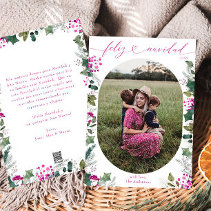 Carte Feliz Navidad Joyeuse et rose ovale
