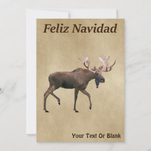 Carte Feliz Navidad - Moose Sur Ancien Papier