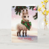 Carte Feliz Navidad Noël mignon Donkey Burro (Fleur jaune)