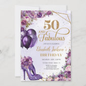 Carte Feminine Parties scintillant pourpres 50e annivers (Devant)