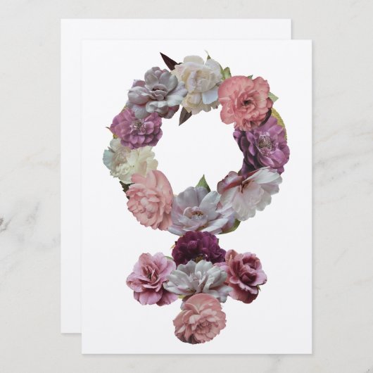 Carte Feministe - Symbole de Vénus féminin avec fleurs (Devant / Derrière)