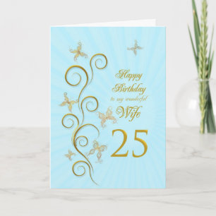 Carte Femme 25e anniversaire avec papillons dorés