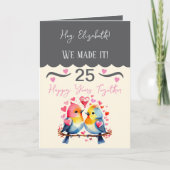 Carte Femme 25e anniversaire oiseaux gris rose (Devant)