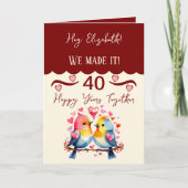 Carte Femme 40e anniversaire oiseaux marron rose (Devant)