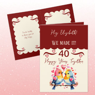 Carte Femme 40e anniversaire oiseaux marron rose