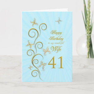 Carte Femme 41e anniversaire avec papillons dorés