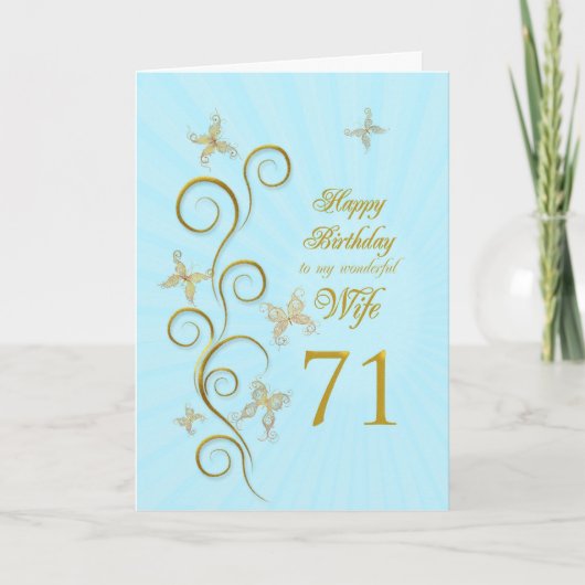 Carte Femme 71e anniversaire avec papillons dorés (Devant)