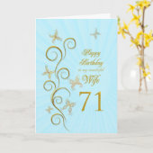 Carte Femme 71e anniversaire avec papillons dorés (Fleur jaune)