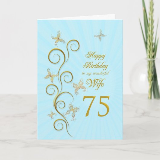 Carte Femme 75e anniversaire avec papillons dorés (Devant)