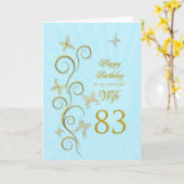 Carte Femme 83e anniversaire avec papillons dorés (Fleur jaune)