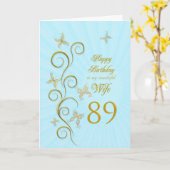 Carte Femme 89e anniversaire avec papillons dorés (Fleur jaune)