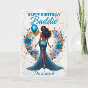 Carte Femme Afro-Américaine Bleue glamour Anniversaire