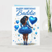Carte Femme Afro-Américaine Bleue glamour Anniversaire (Dos)