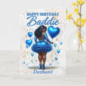 Carte Femme Afro-Américaine Bleue glamour Anniversaire (Fleur jaune)