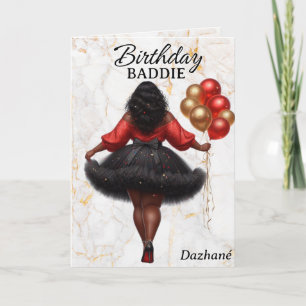 Carte Femme Afro-Américaine Glamour Anniversaire Rouge