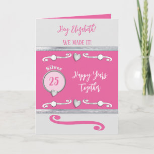 Carte Femme argent 25e anniversaire rose